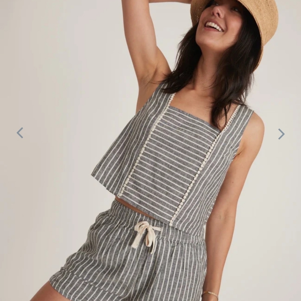 Marine Layer Gray and White Striped Linen Blend Shorts - Picture 6 of 7